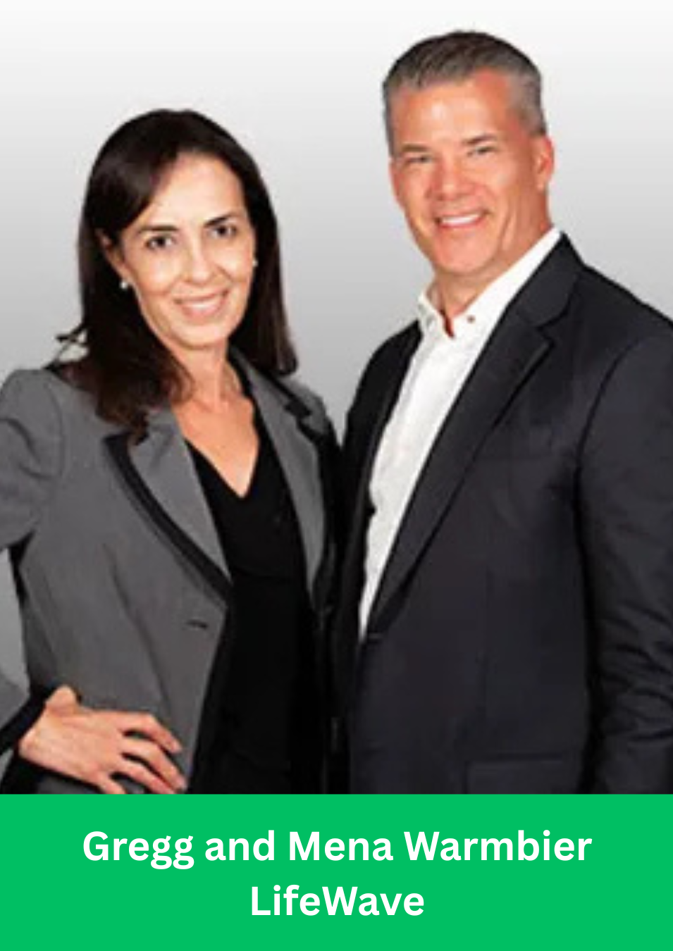 Gregg and Mena Warmbier, top leaders at LifeWave, posing in professional attire