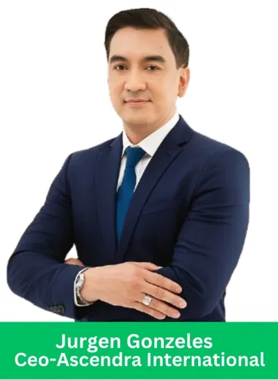 Jurgen Gonzales in a blue suit, standing confidently with folded arms, known for his success in network marketing
