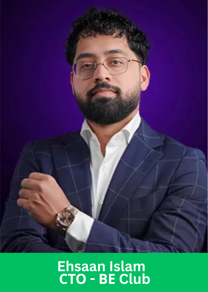 Ehsaan Islam CTOBE Club professional portrait, man in blue suit with watch, associated with DeepSage Trading Education.