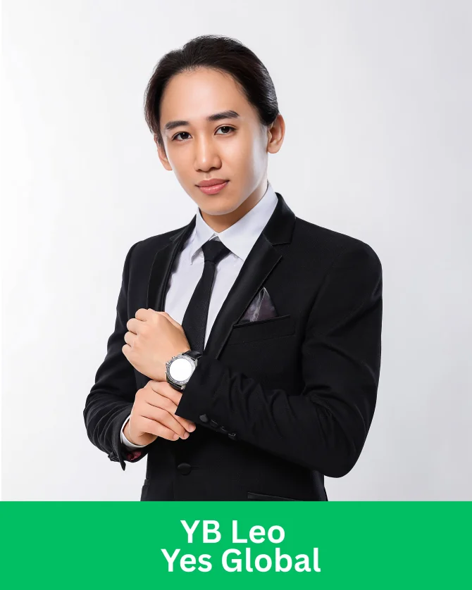 YB Leo in a black suit representing Yes Global as a top network marketing leader