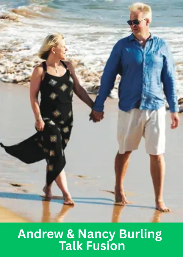 Andrew and Nancy Burling walking on the beach, representing Burling Talk Fusion leadership and success