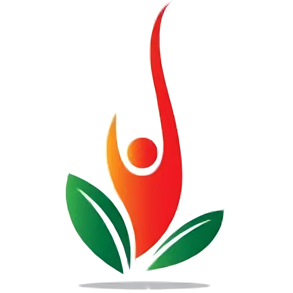 EnerUp World logo with red-orange human figure and green leaves on white background
