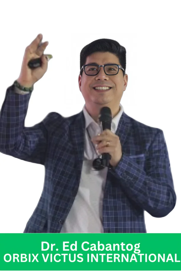 Dr. Ed Cabantog, CEO of Orbix Victus International, speaking at a company event.