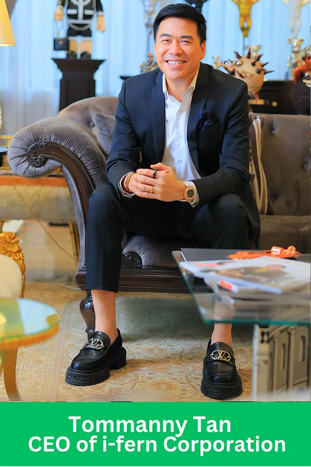 Tommanay Tan, CEO of iFernGlobal, sitting confidently in a luxury office setting