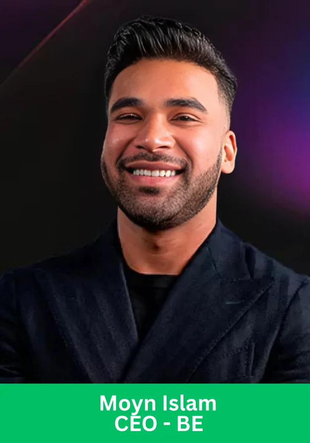 Moyn Islam, CEO of BE company smiling in formal suit