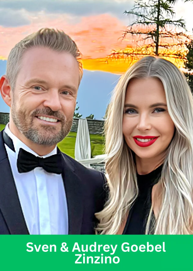 Sven and Audrey Goebel Zinzino posing at sunset in formal attire
