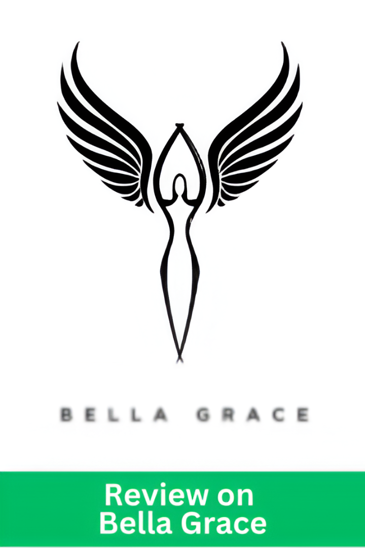Bella Grace Review — brand logo featuring a stylized figure with wings, symbolizing wellness and elegance.