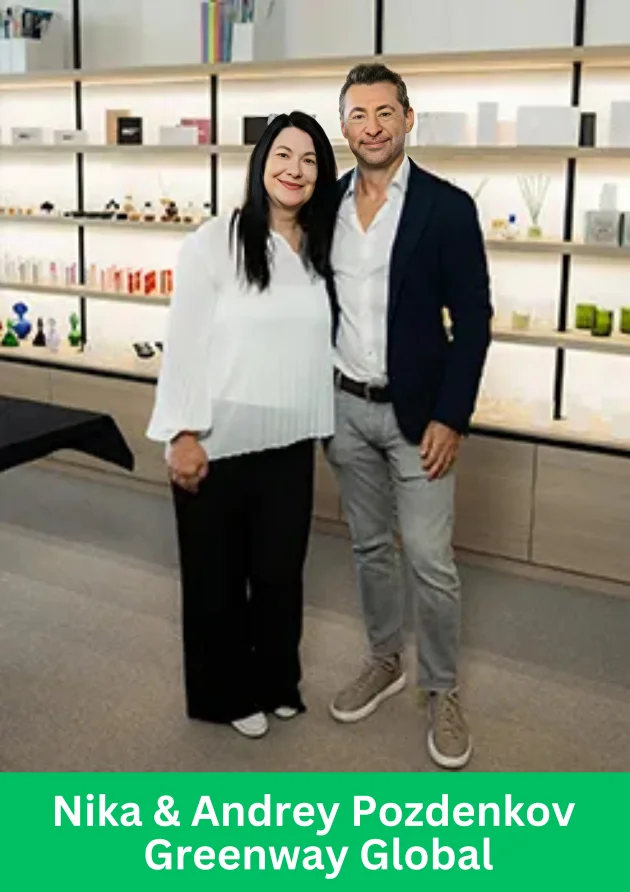 Nika and Andrey Pozdenkov at Greenway Global perfume factory in Brno