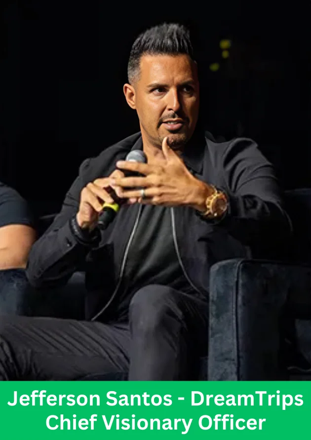 Jefferson Santos, Chief Visionary Officer of DreamTrips, sharing leadership insights on stage