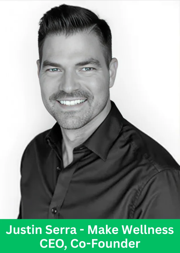 Portrait of Justin Serra, CEO and Co-Founder of MAKE Wellness, leading innovation in bioactive peptide health solutions.