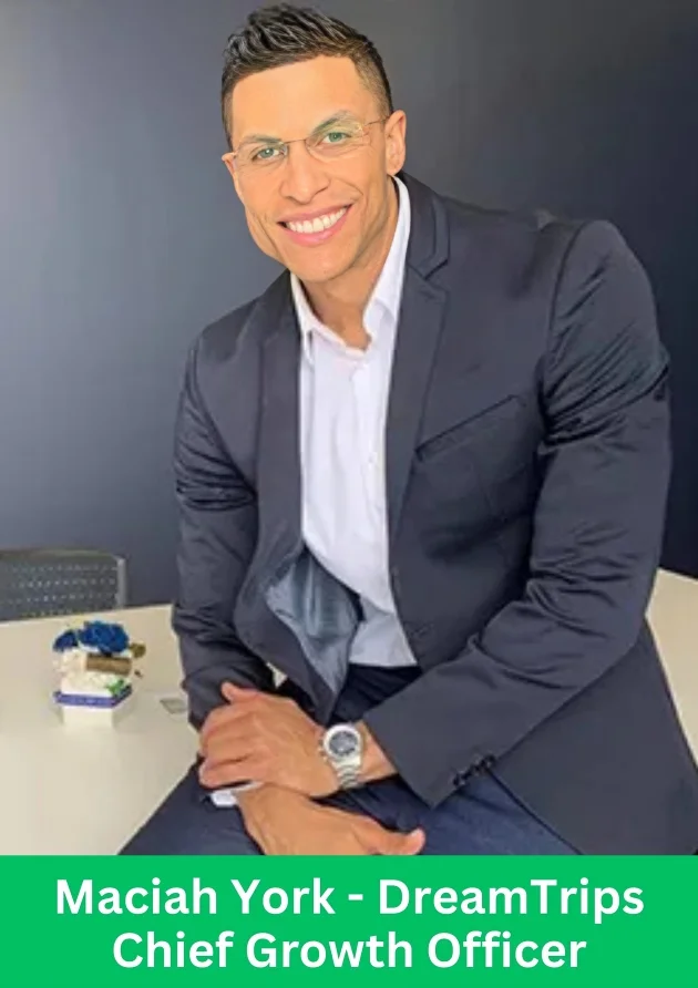 Maciah York, Chief Growth Officer of DreamTrips, smiling confidently during a corporate leadership event