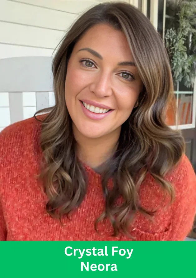 A woman smiling while sitting outdoors, featured in a Neora leadership article