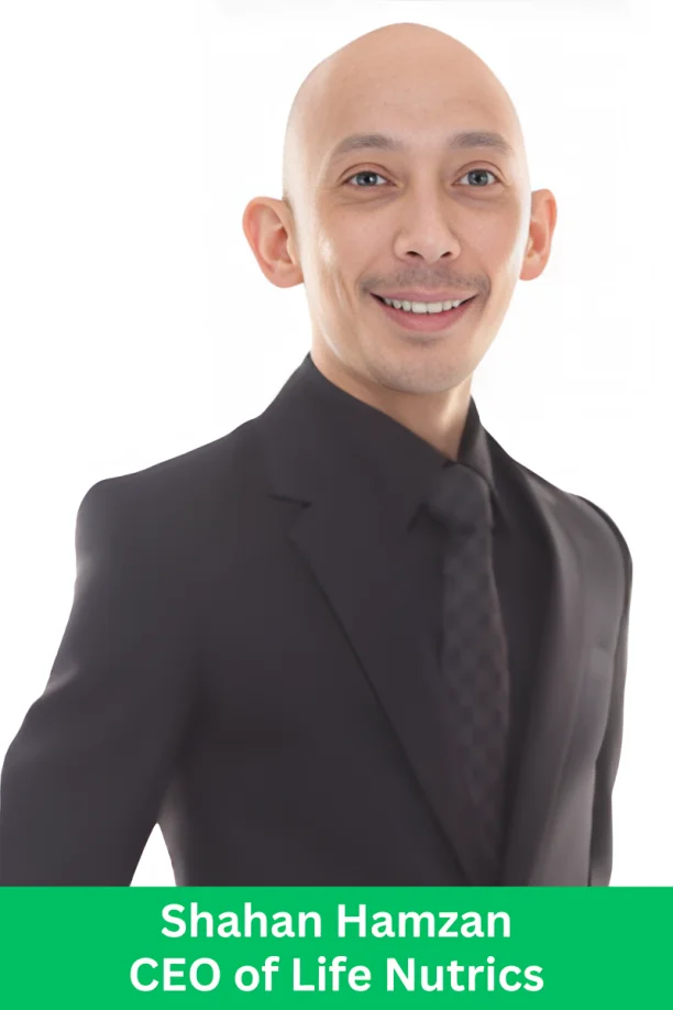 Shahan Hamzan, CEO of Life Nutrics, in a black suit smiling confidently.