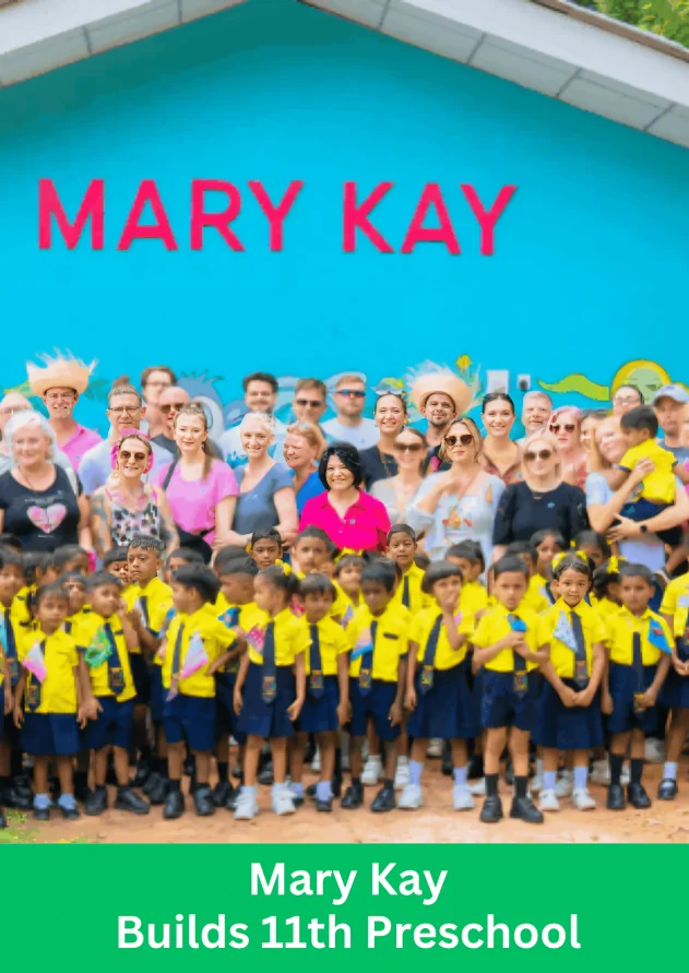 Mary Kay Preschool Sri Lanka project showing children, teachers, and community members at the newly built 11th preschool