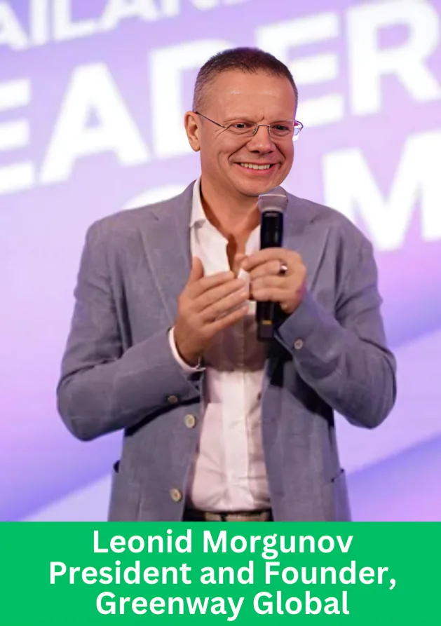 Leonid Morgunov, President and Founder of Greenway Global, speaking at a leadership event
