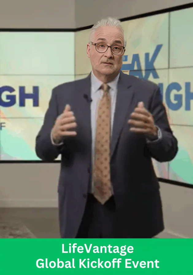 LifeVantage executive speaking during the LifeVantage Global Kickoff Event, highlighting leadership, innovation, and global momentum