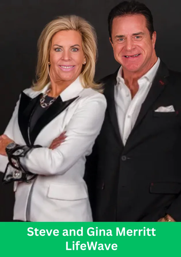 Steve and Gina Merritt, LifeWave leaders, posing together in professional attire representing leadership and wellness innovation.