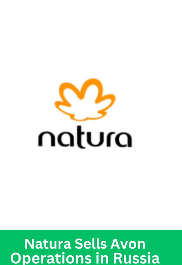 Natura logo with announcement about selling Avon operations in Russia