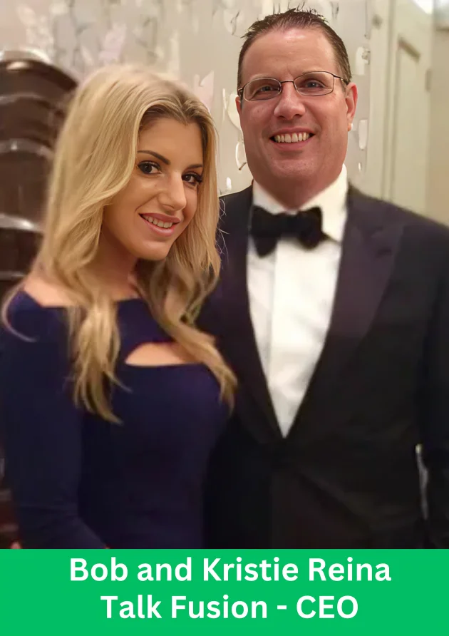 Bob and Kristie Reina Talk Fusion CEO and Co-Founder posing together at a formal event