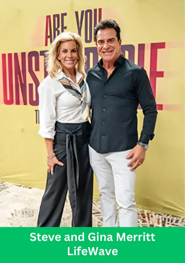 Steve and Gina Merritt LifeWave founders posing together at a promotional event