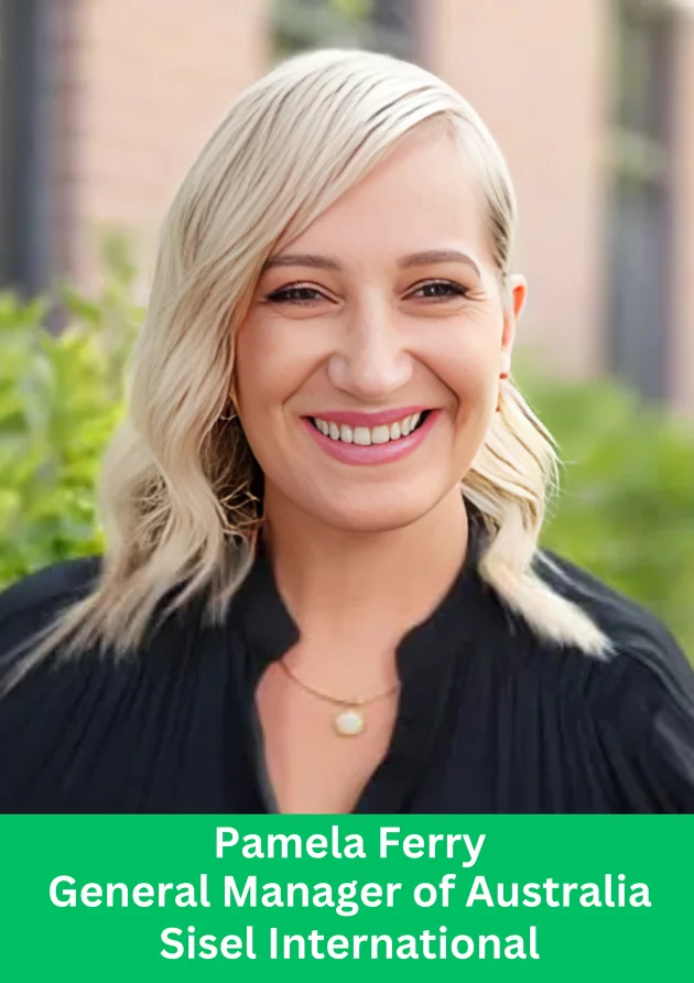 Portrait of Pamela Ferry, General Manager of Australia at Sisel International, smiling with a black top.