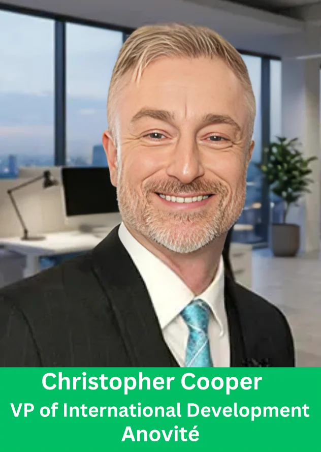 Christopher Cooper, VP of International Development at Anovité, smiling in a professional office setting
