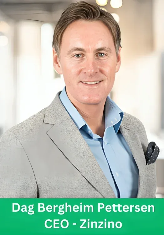 Dag Bergheim Pettersen CEO of Zinzino wearing a light grey blazer and blue shirt in a professional corporate setting