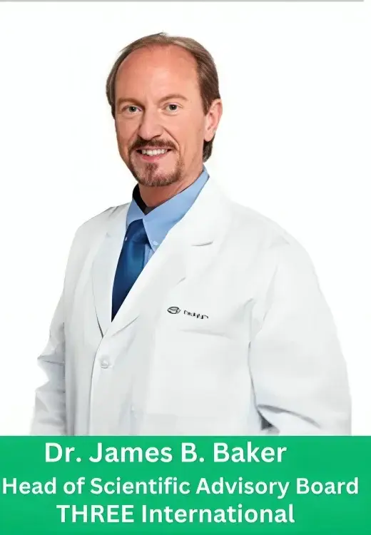 Dr James B Baker Head of Scientific Advisory Board at THREE International wearing white medical coat portrait