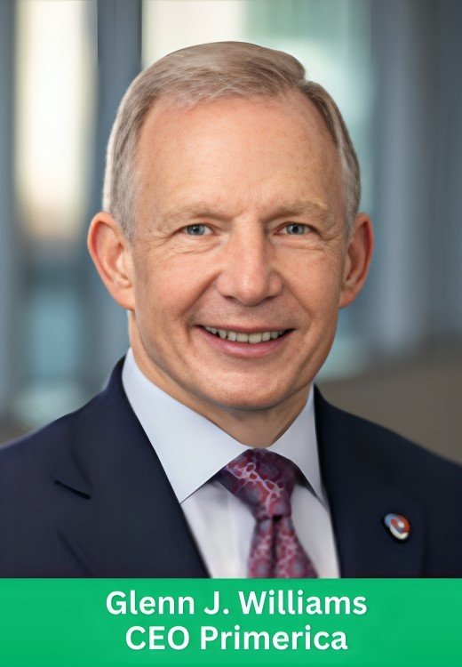 Professional corporate portrait of Glenn J. Williams, CEO of Primerica, wearing a dark suit and patterned tie.