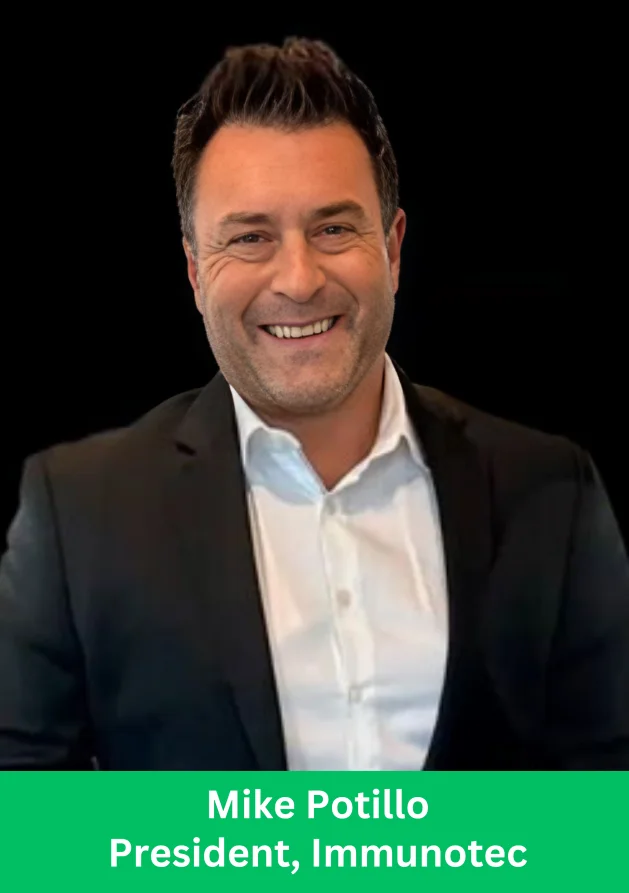 Mike Potillo, the President of Immunotec, smiling in a professional suit against a black background.