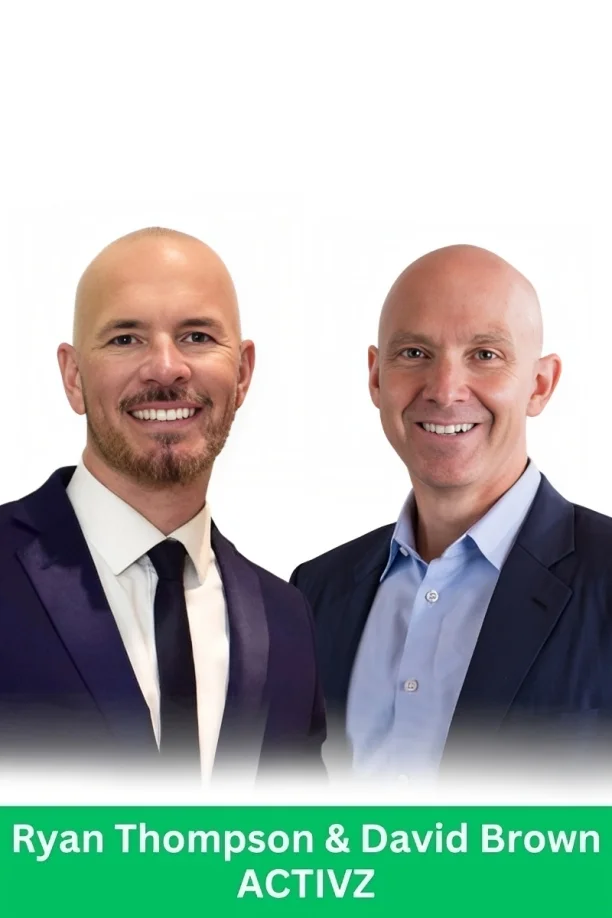 Ryan Thompson and David Brown, the founders of ACTIVZ, posing in professional business attire.