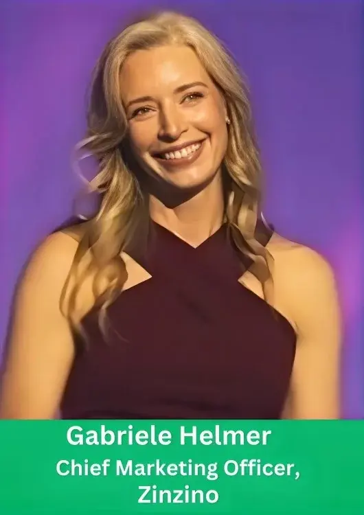 Gabriele Helmer, Chief Marketing Officer at Zinzino, speaking at a corporate event.