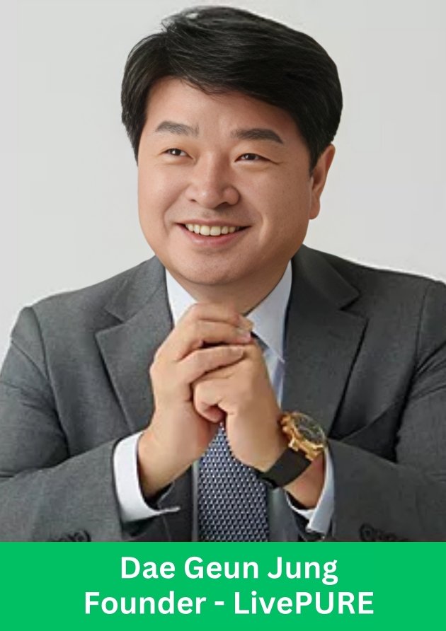 Dae Geun Jung, Founder of LivePURE, smiling in a professional grey suit