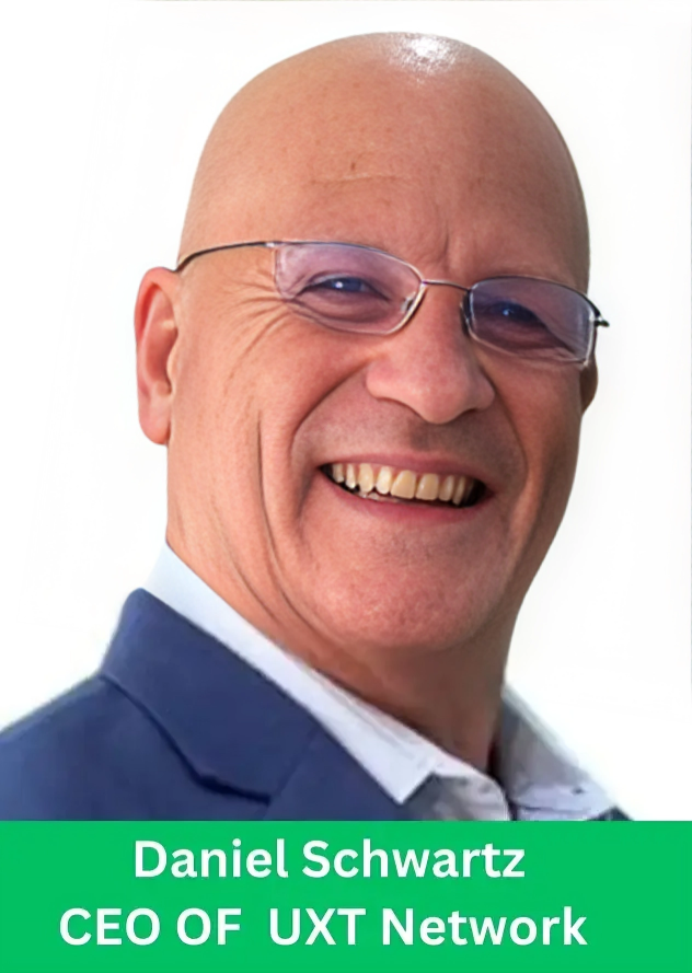 Daniel Schwartz, CEO of UXT Network, smiling in a professional business portrait wearing glasses and a blue suit.