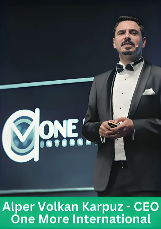 Alper Volkan Karpuz, CEO of One More International, speaking during a company event at VISION DAY 2026 in Mexico.