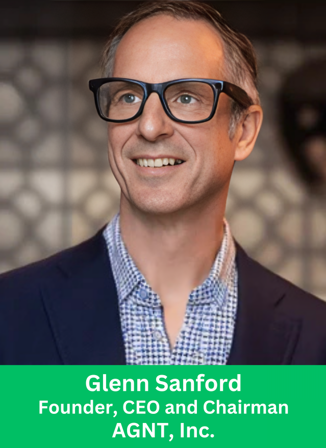 Professional headshot of Glenn Sanford, Founder, CEO and Chairman of AGNT, Inc., wearing glasses and a dark blazer.